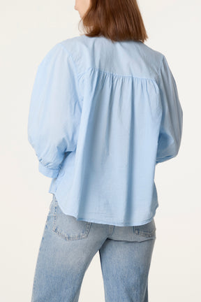 Embroidered 3D Leaves Cotton Shirt