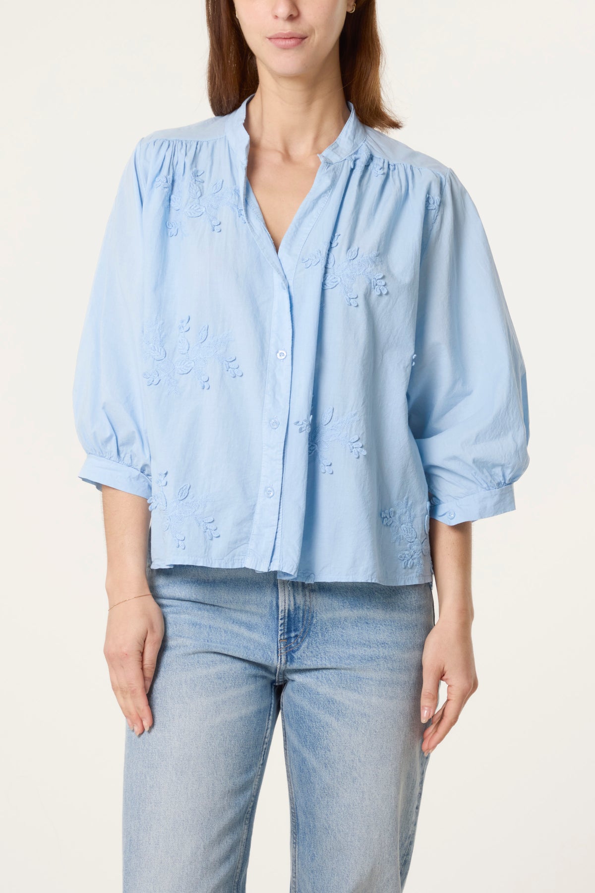 Embroidered 3D Leaves Cotton Shirt