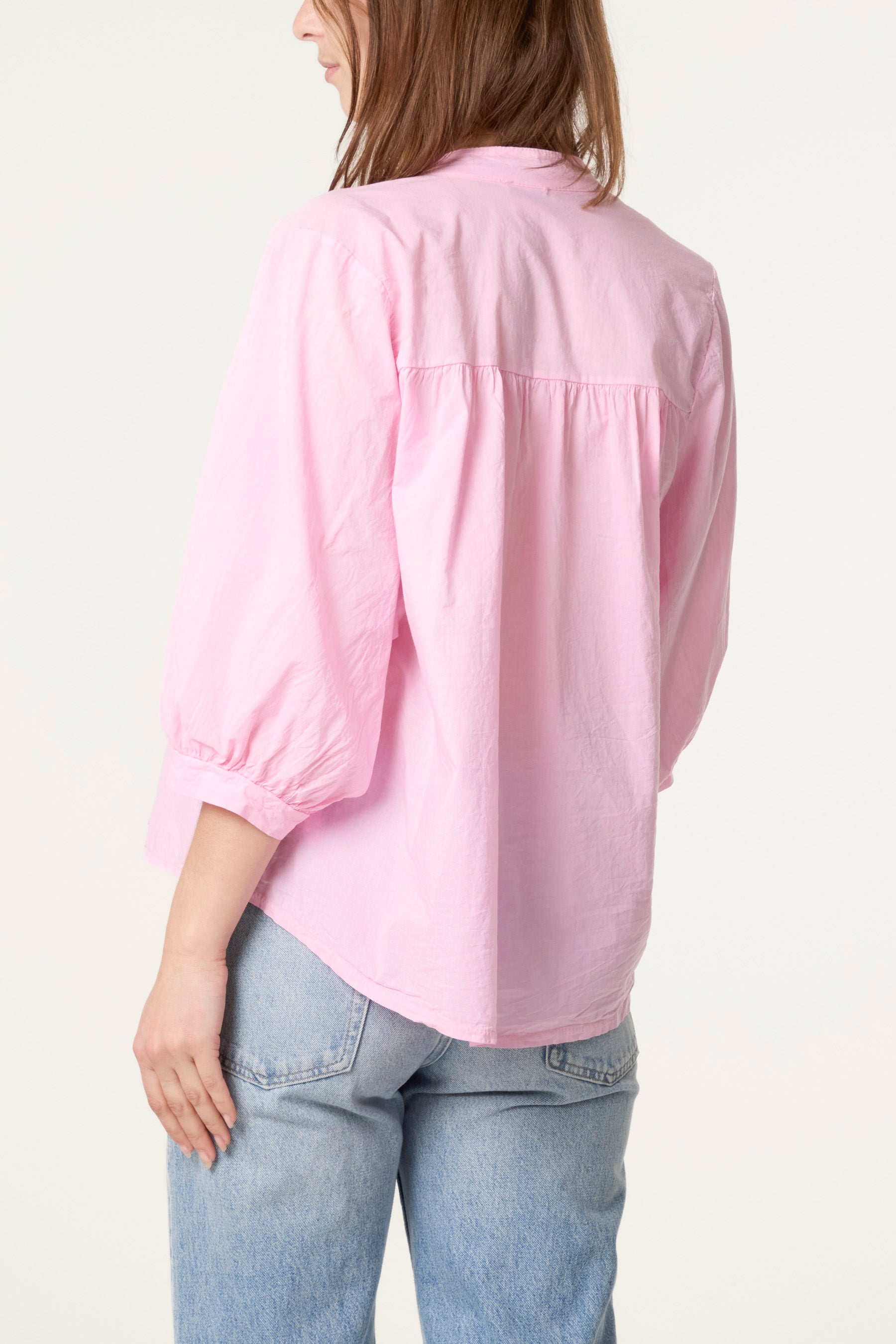Embroidered 3D Leaves Cotton Shirt