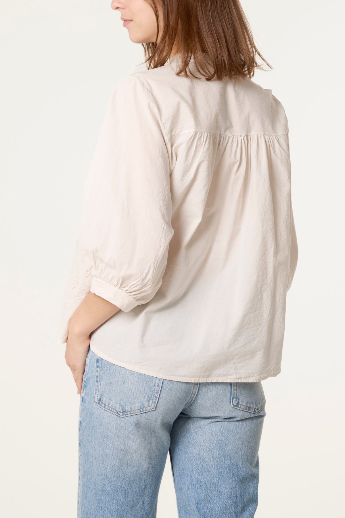 Embroidered 3D Leaves Cotton Shirt