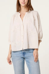 Embroidered 3D Leaves Cotton Shirt
