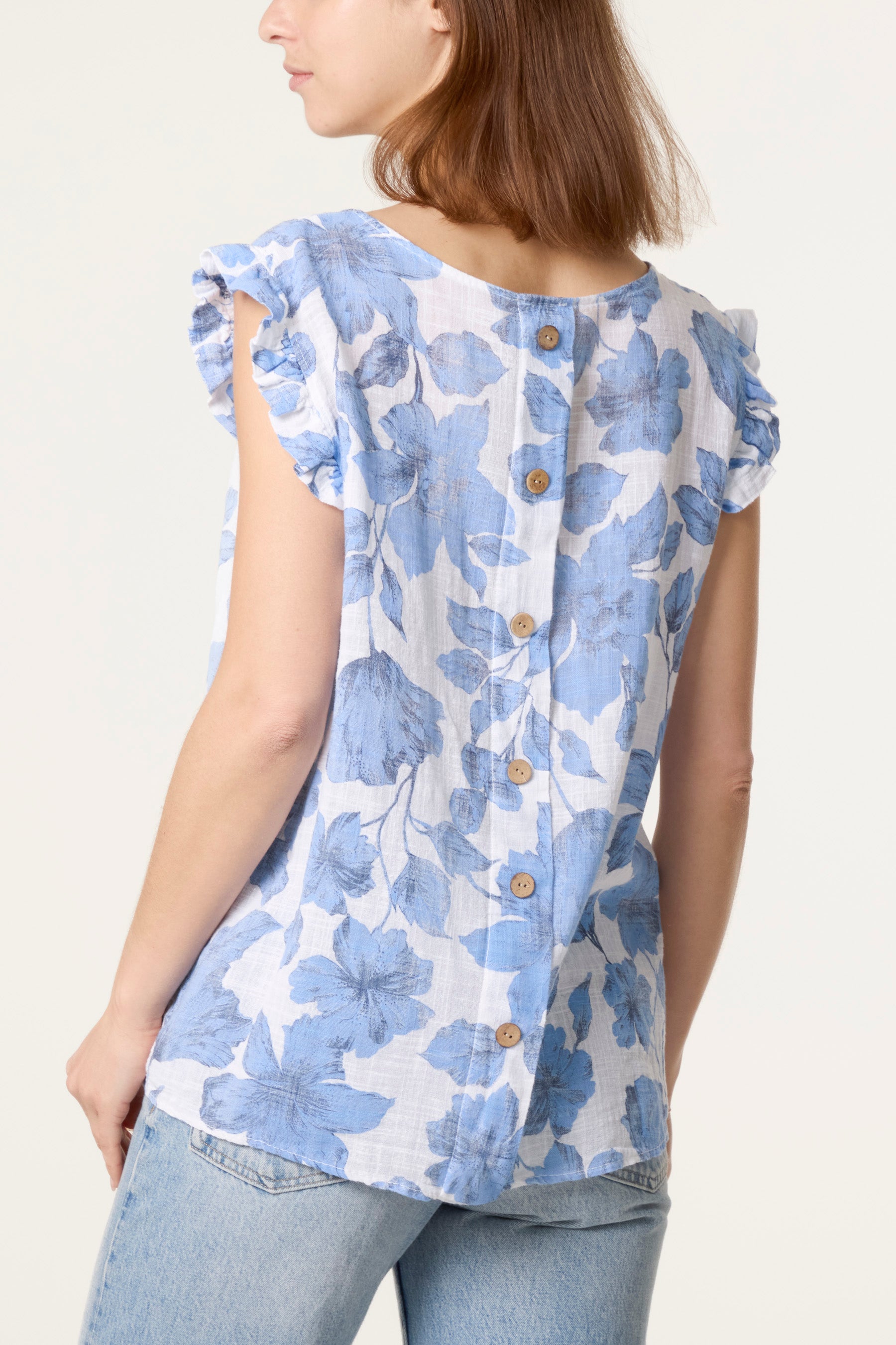 Floral Frill Sleeve Cotton Top