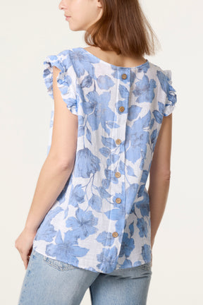 Floral Frill Sleeve Cotton Top
