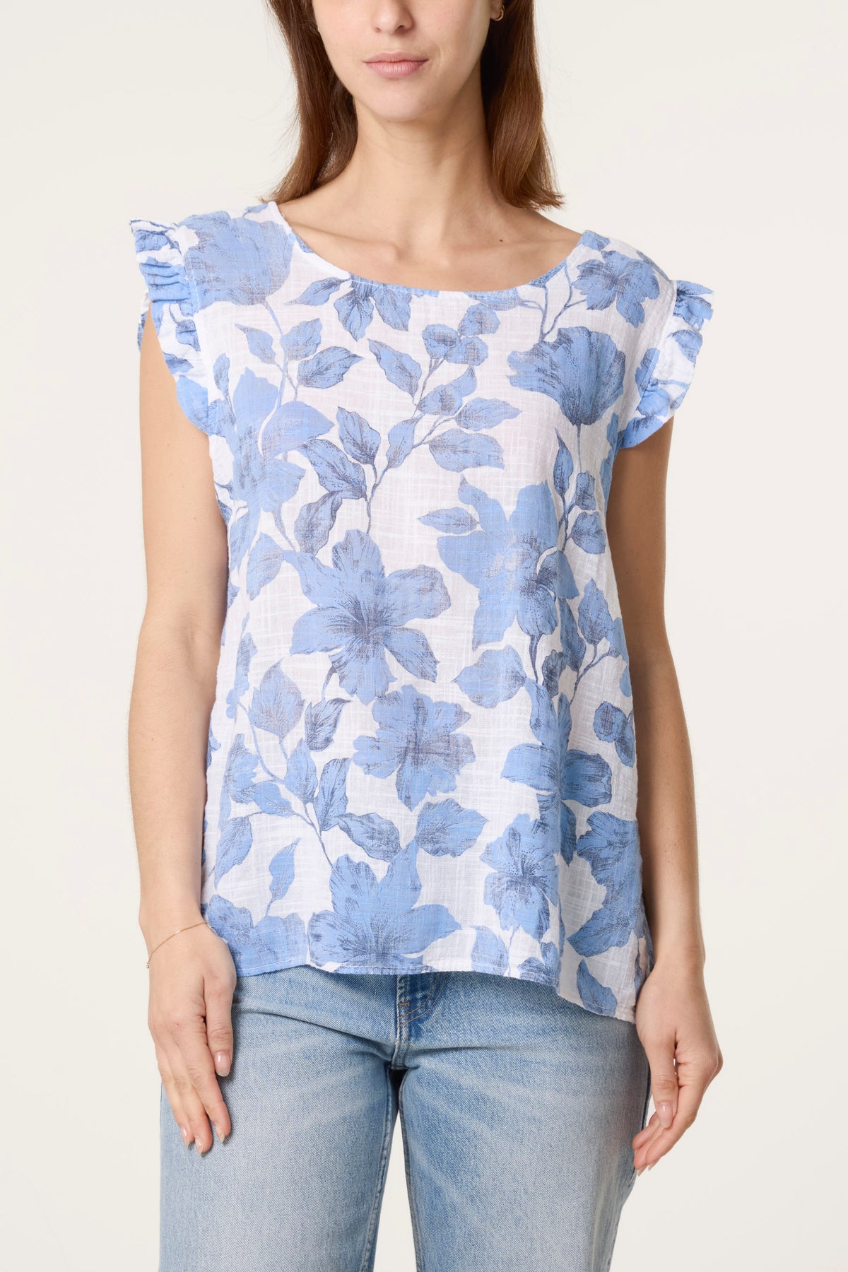Floral Frill Sleeve Cotton Top