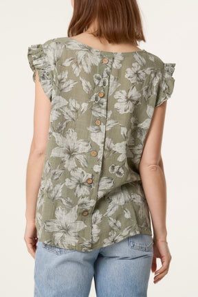 Floral Frill Sleeve Cotton Top