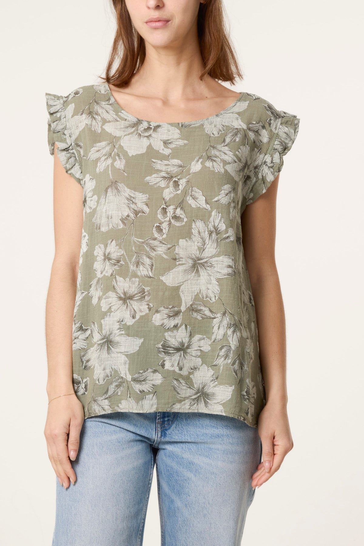 Floral Frill Sleeve Cotton Top