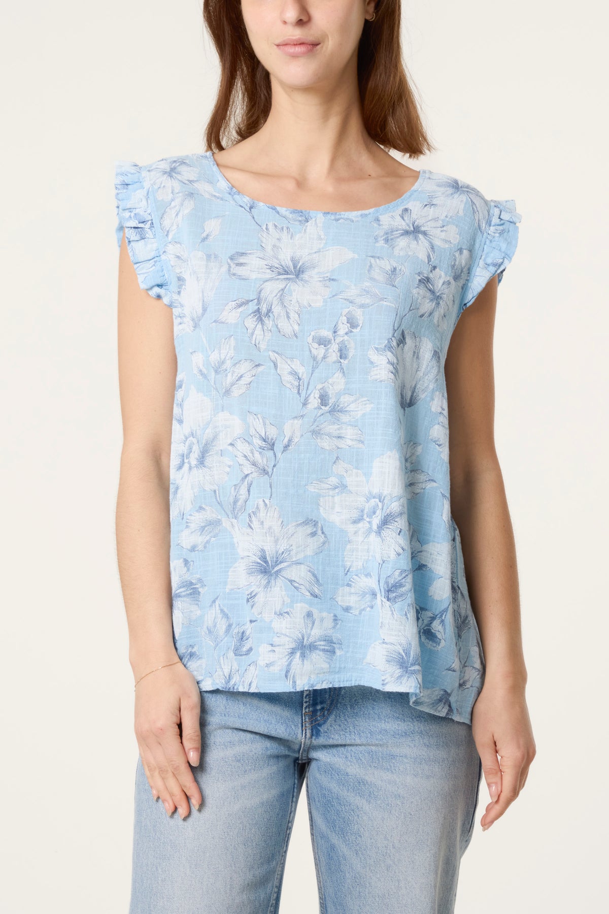 Floral Frill Sleeve Cotton Top