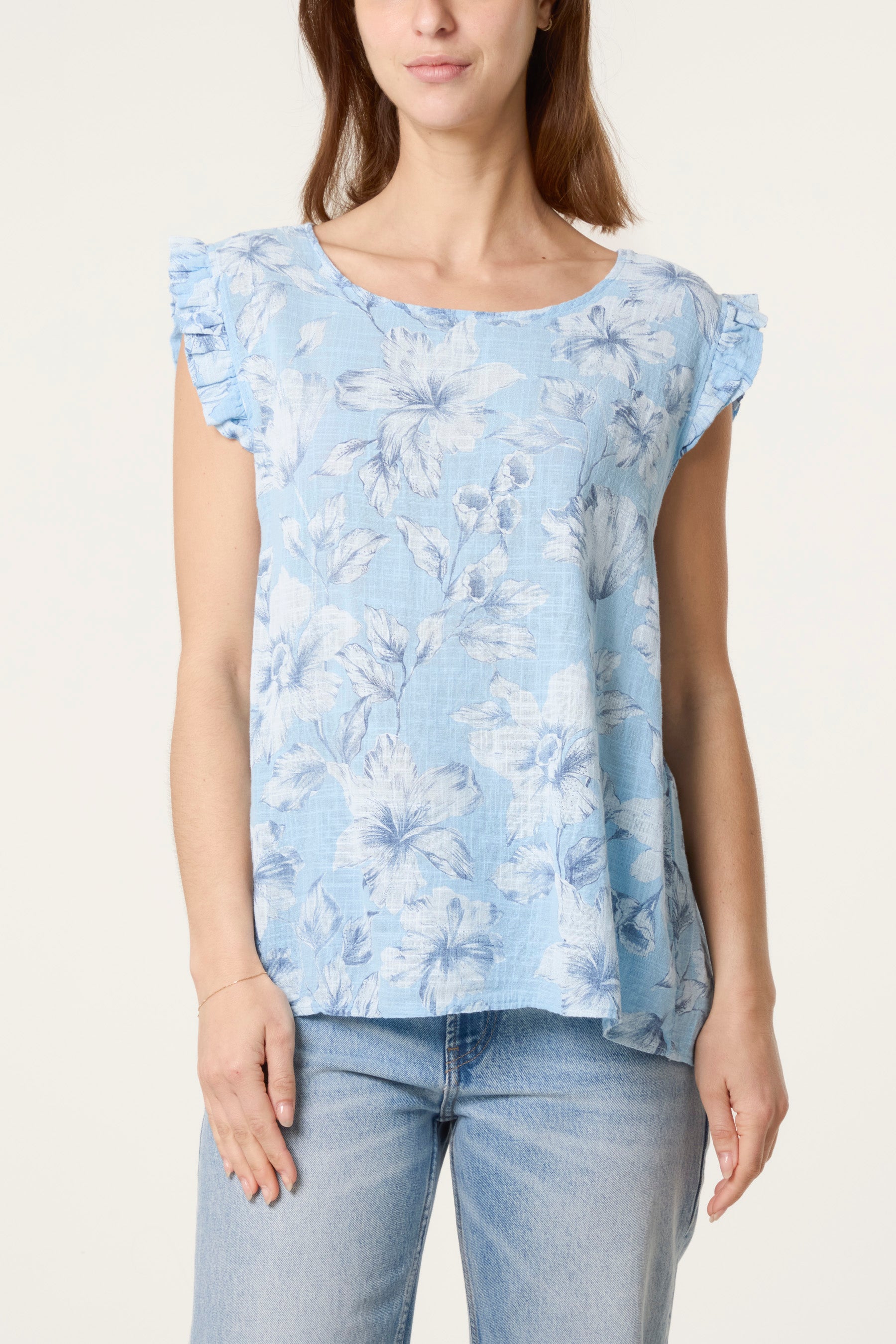Floral Frill Sleeve Cotton Top