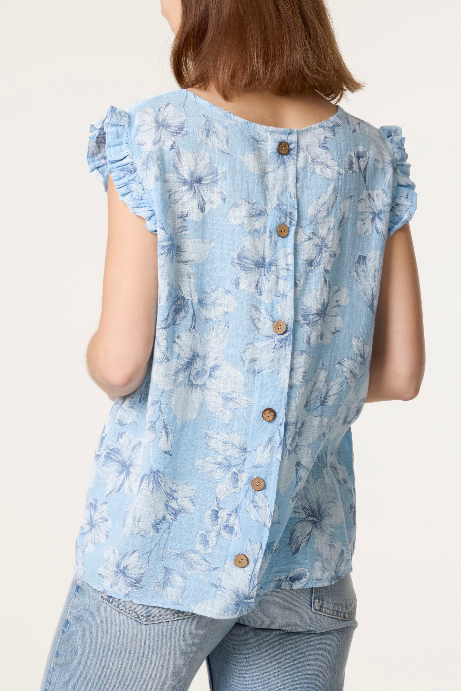 Floral Frill Sleeve Cotton Top