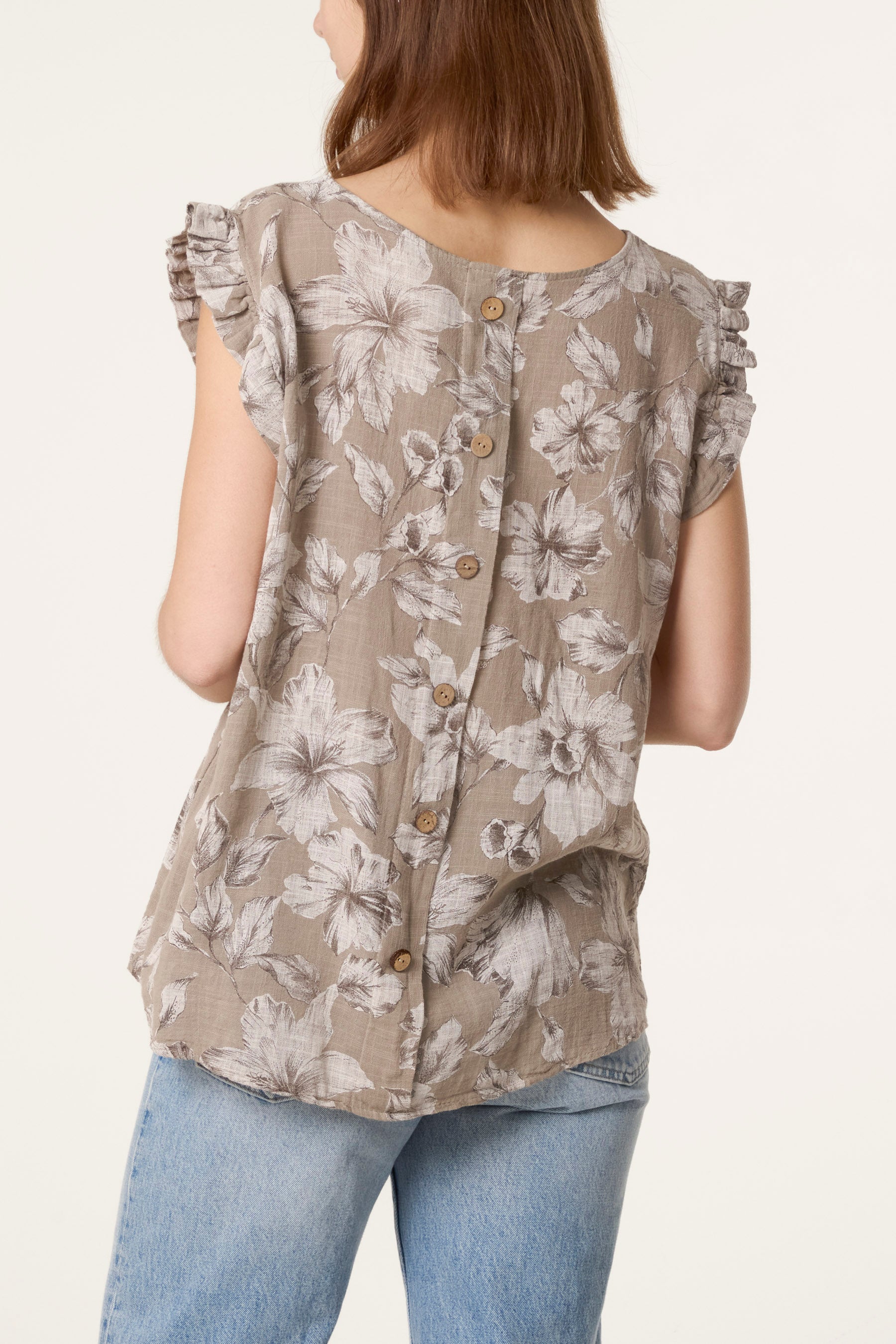 Floral Frill Sleeve Cotton Top