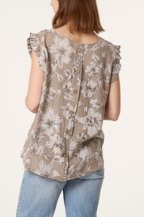 Floral Frill Sleeve Cotton Top