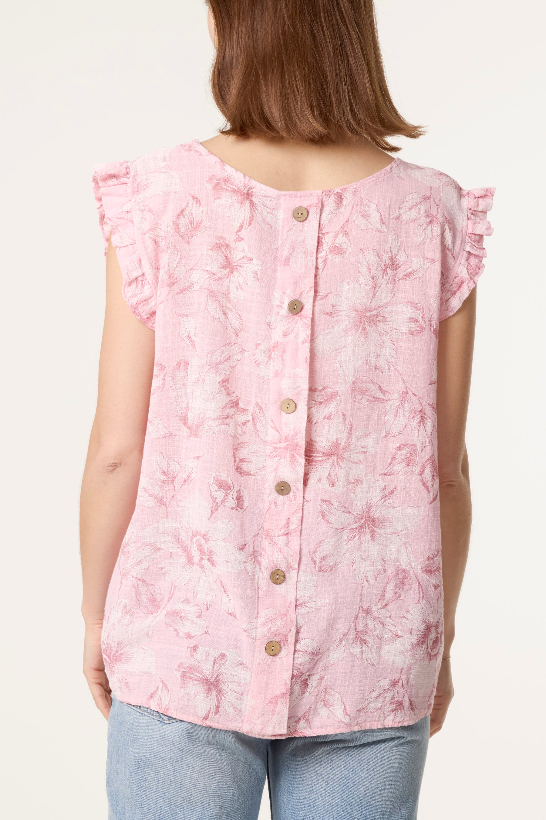 Floral Frill Sleeve Cotton Top