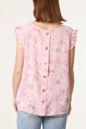 Floral Frill Sleeve Cotton Top