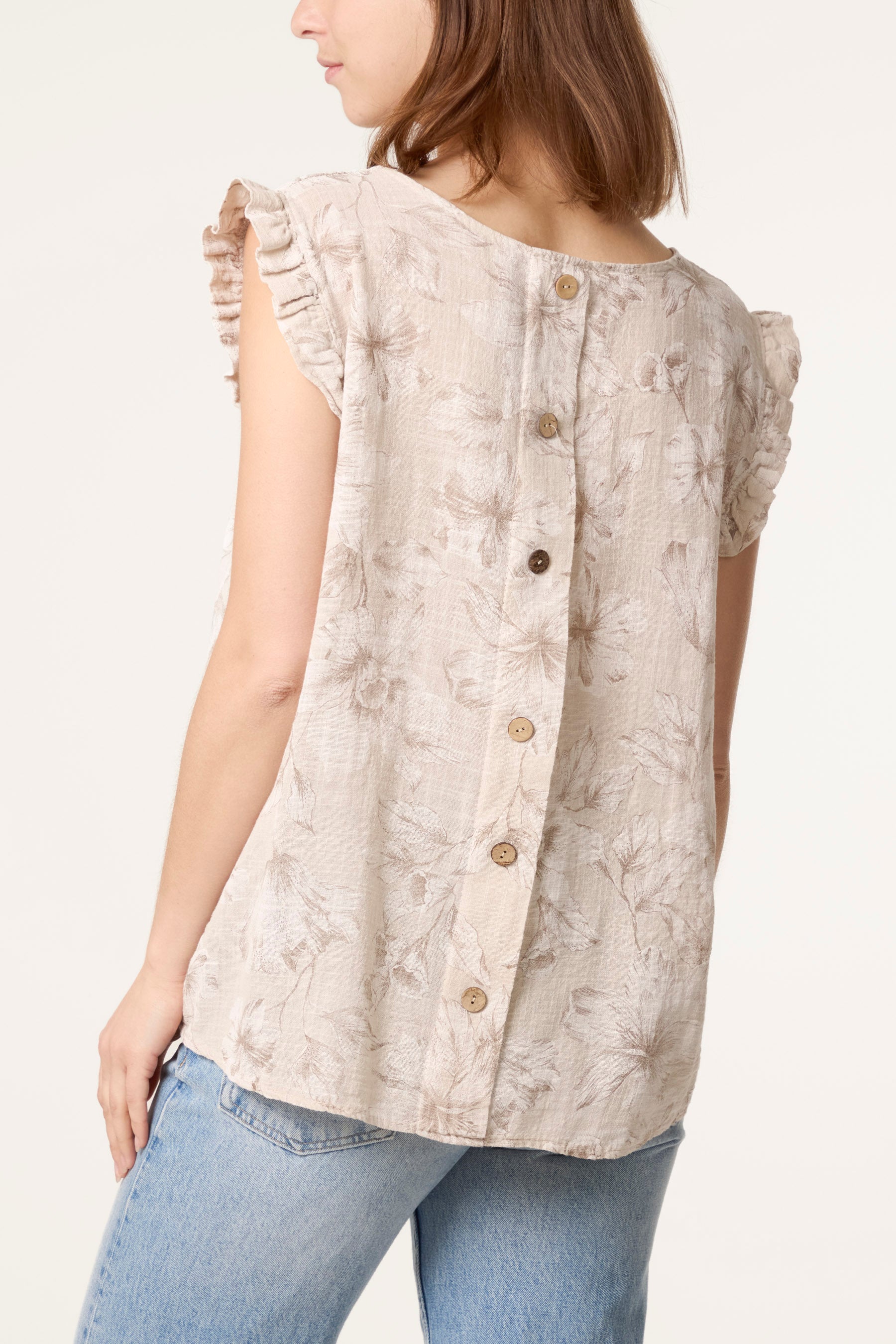 Floral Frill Sleeve Cotton Top