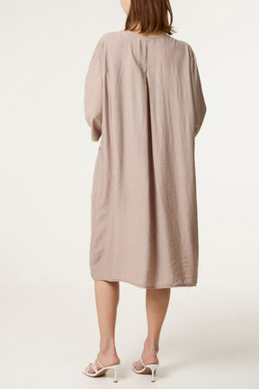 Crinkle Fabric 3/4 Sleeve Midi Dress