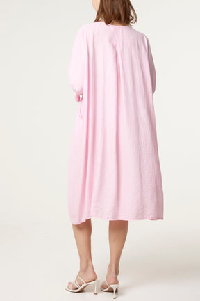Crinkle Fabric 3/4 Sleeve Midi Dress