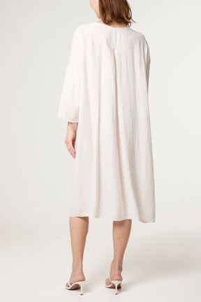 Crinkle Fabric 3/4 Sleeve Midi Dress