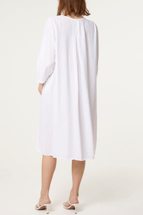 Crinkle Fabric 3/4 Sleeve Midi Dress