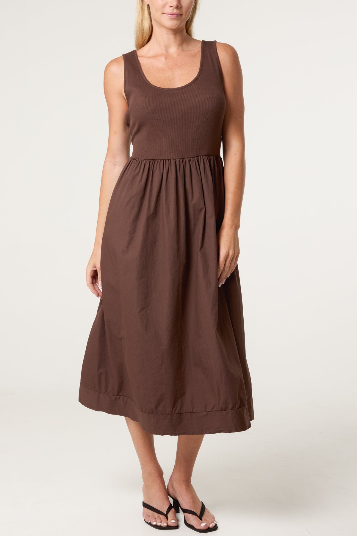 Ribbed Top Combined Midi Dress
