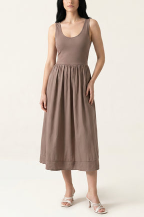 Ribbed Top Combined Midi Dress