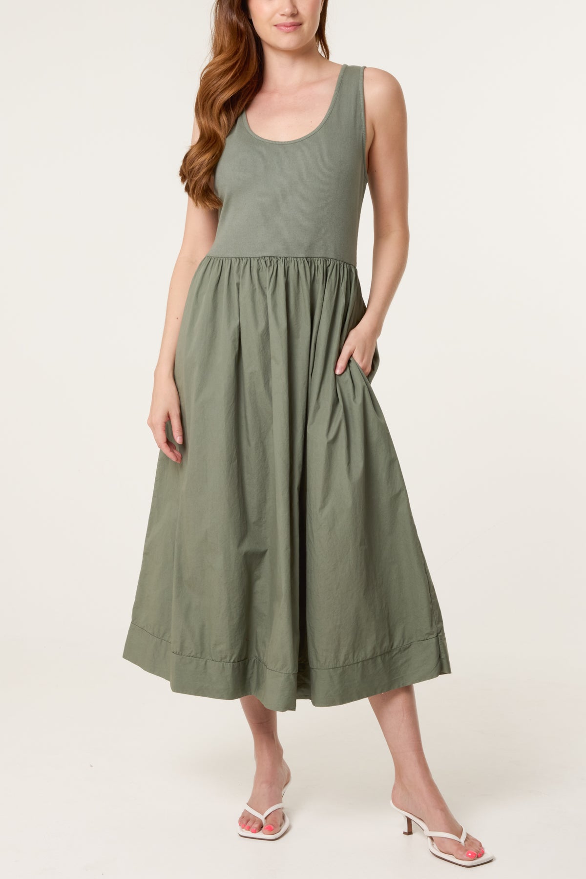 Ribbed Top Combined Midi Dress