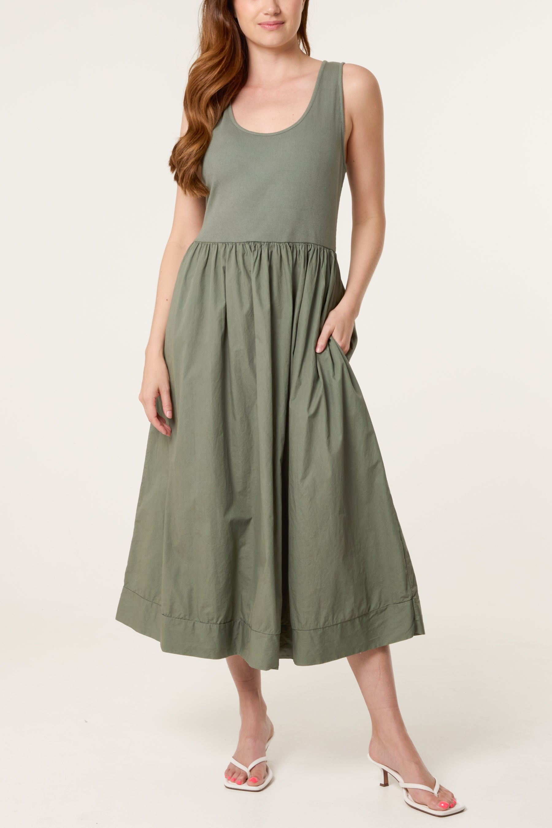 Ribbed Top Combined Midi Dress