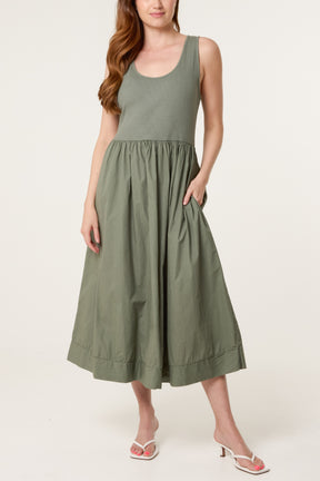 Ribbed Top Combined Midi Dress