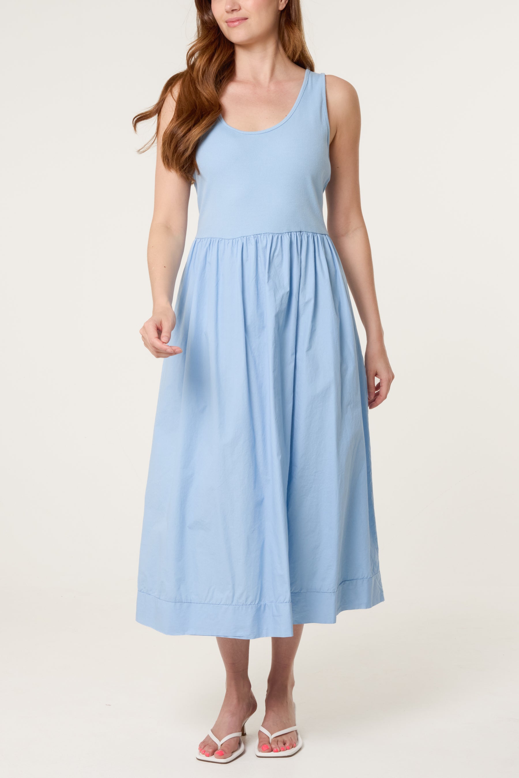 Ribbed Top Combined Midi Dress