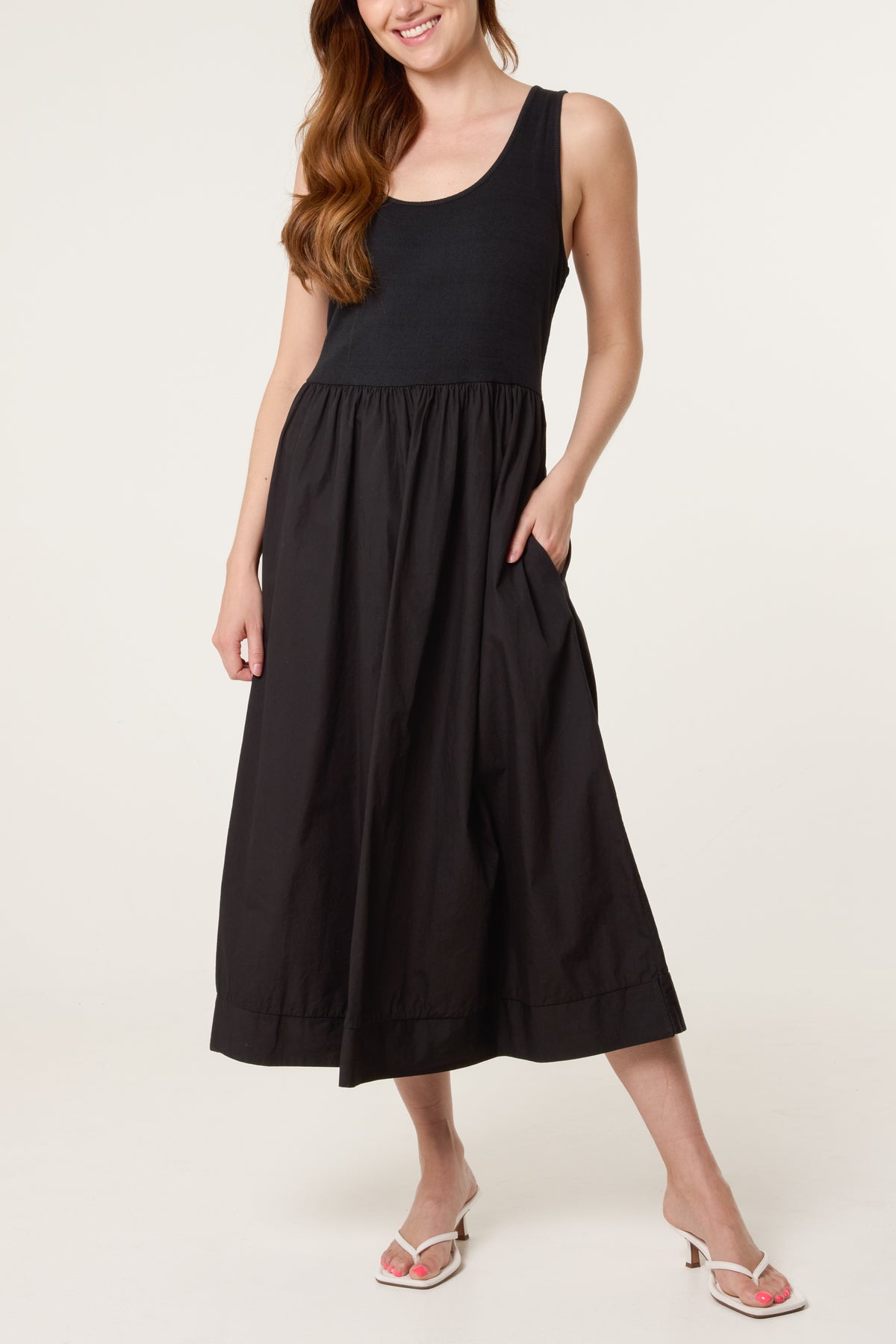Ribbed Top Combined Midi Dress