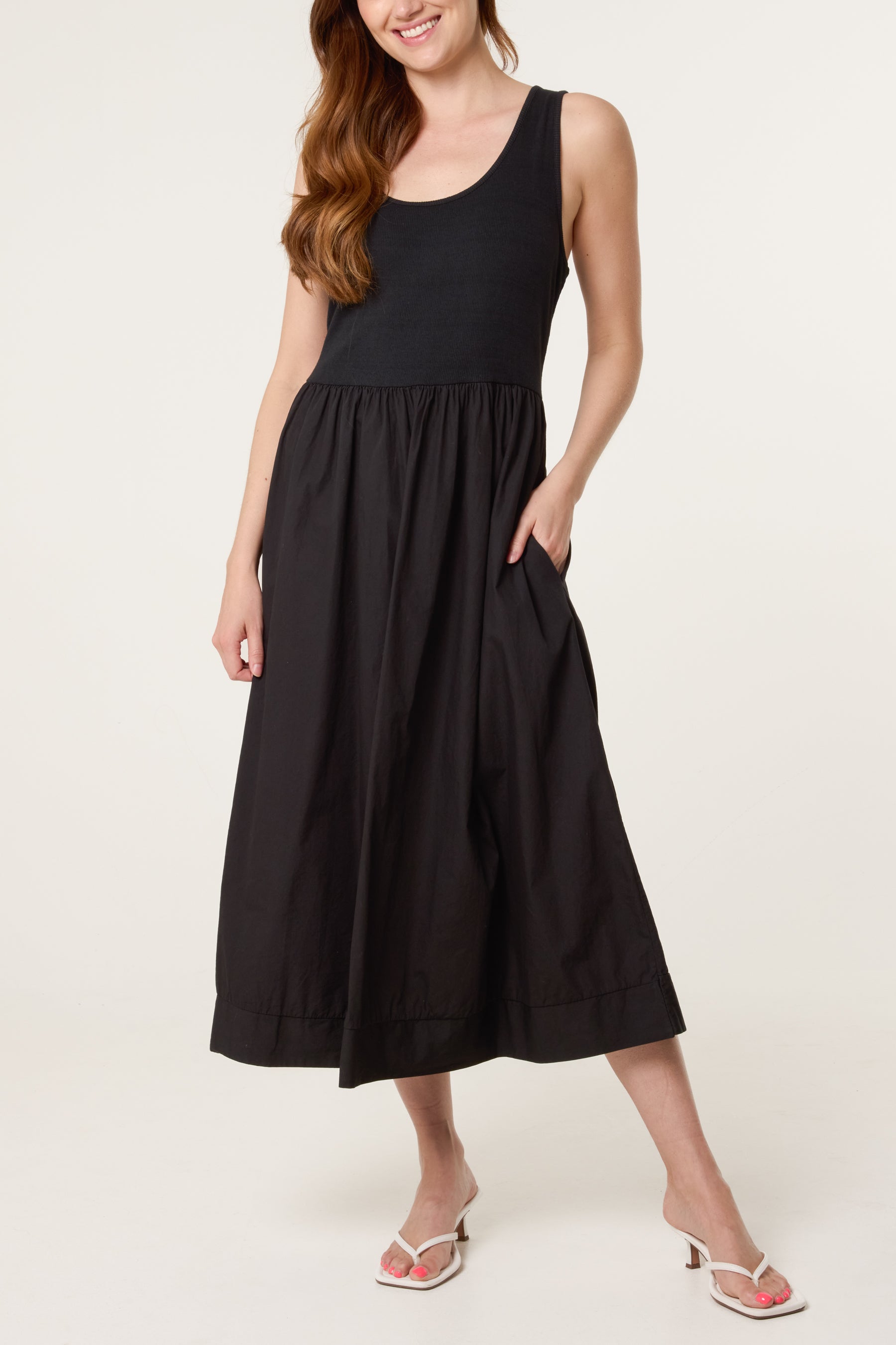Ribbed Top Combined Midi Dress