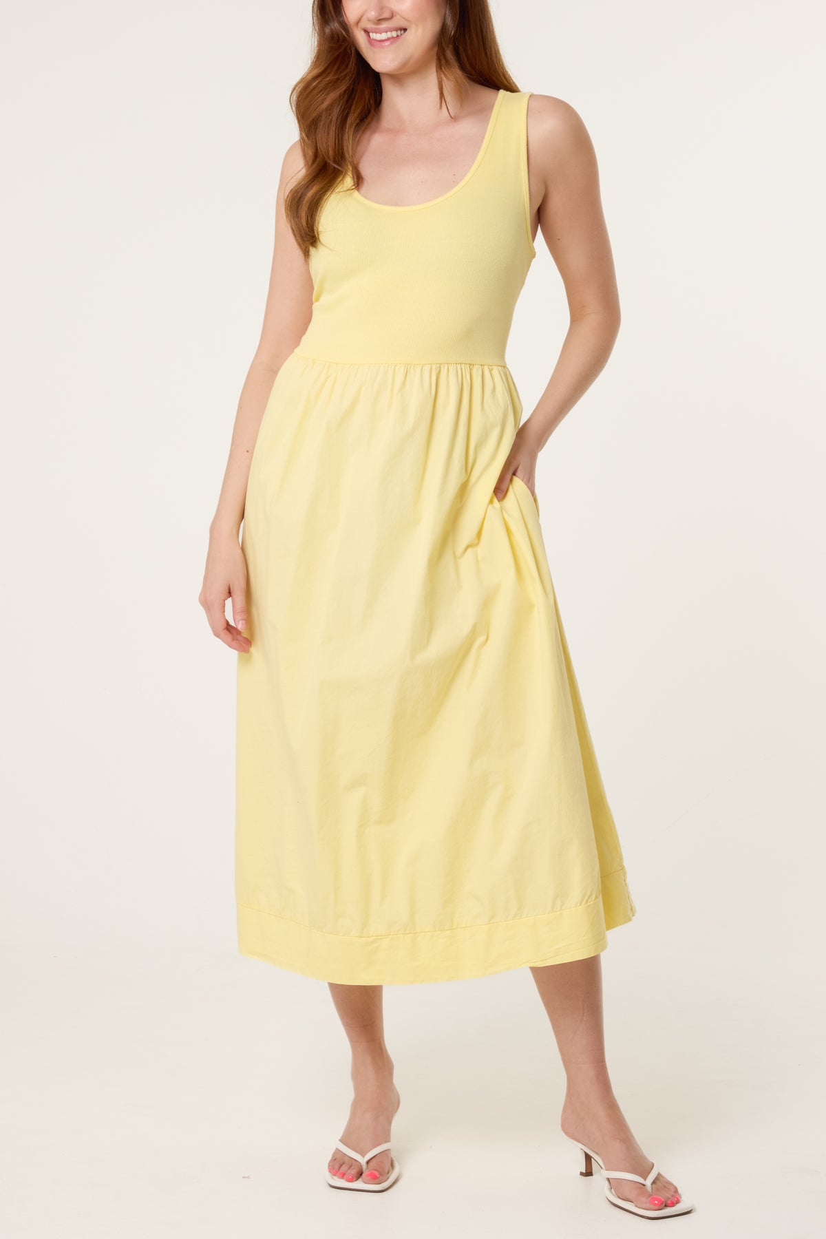 Ribbed Top Combined Midi Dress