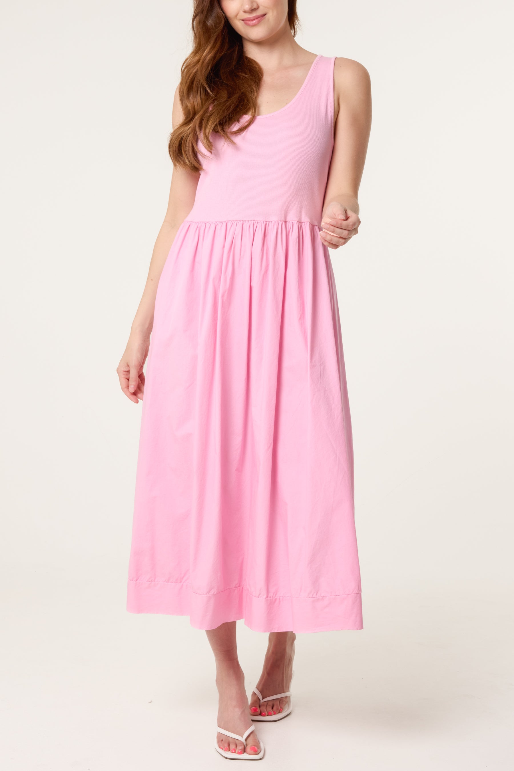 Ribbed Top Combined Midi Dress