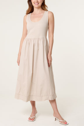 Ribbed Top Combined Midi Dress