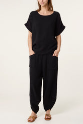 Cheesecloth Top & Barrel Leg Trousers