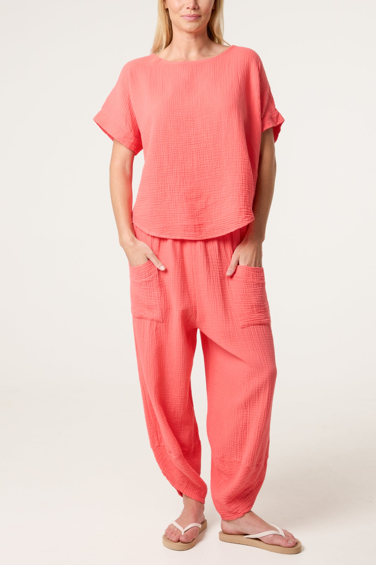 Cheesecloth Top & Barrel Leg Trousers