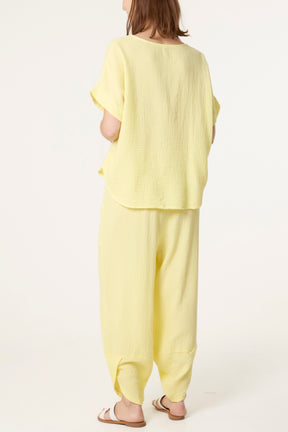Cheesecloth Top & Barrel Leg Trousers