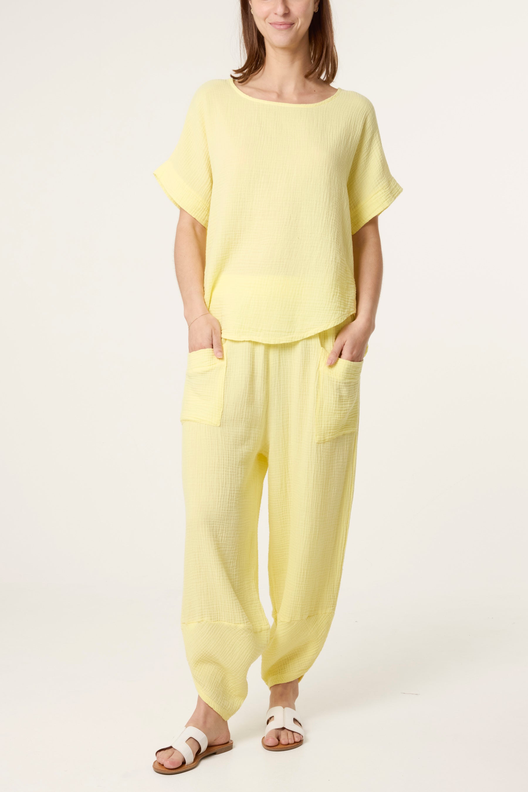 Cheesecloth Top & Barrel Leg Trousers
