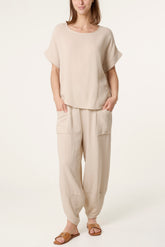 Cheesecloth Top & Barrel Leg Trousers