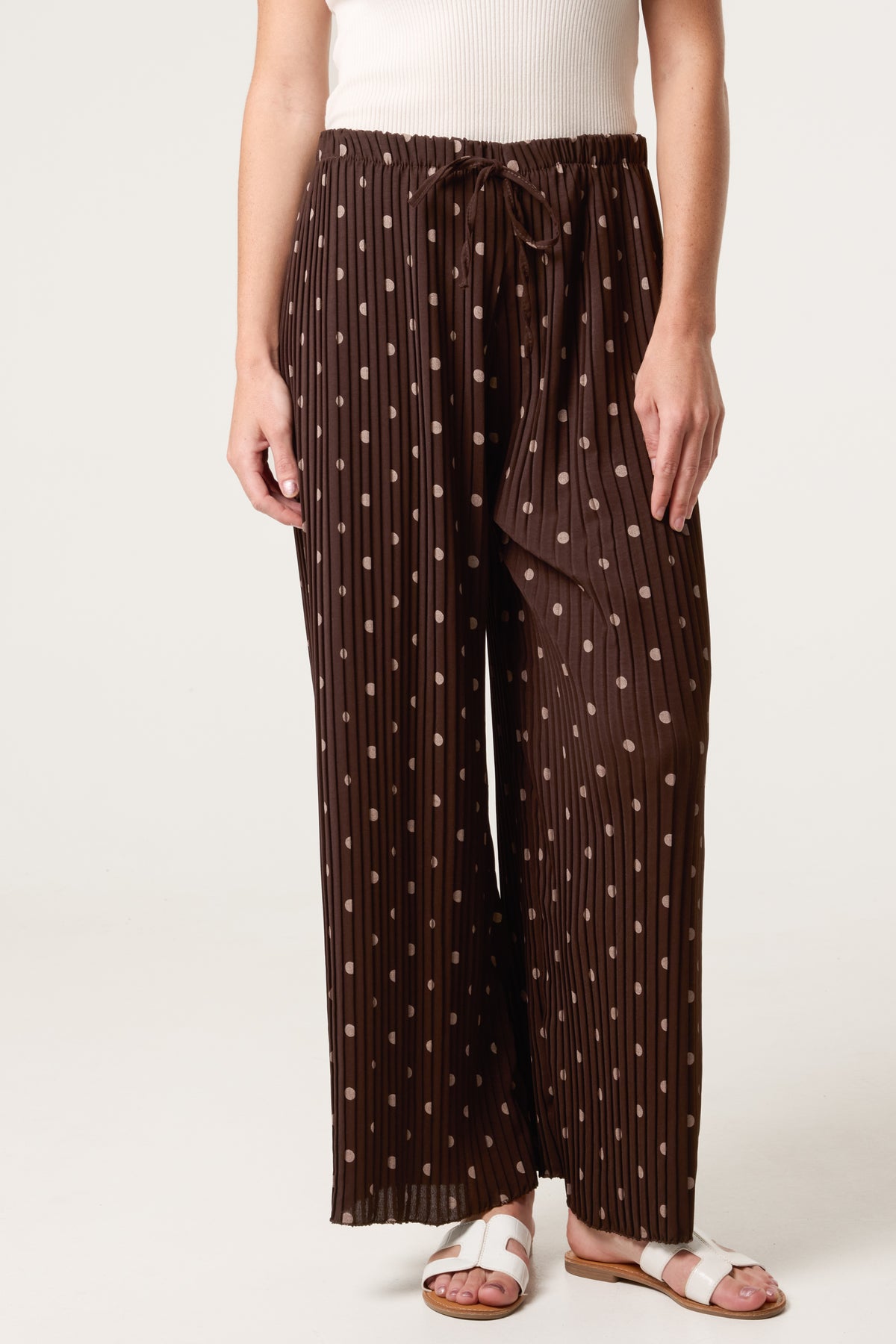 Polka Dot Plisse Culotte Trousers