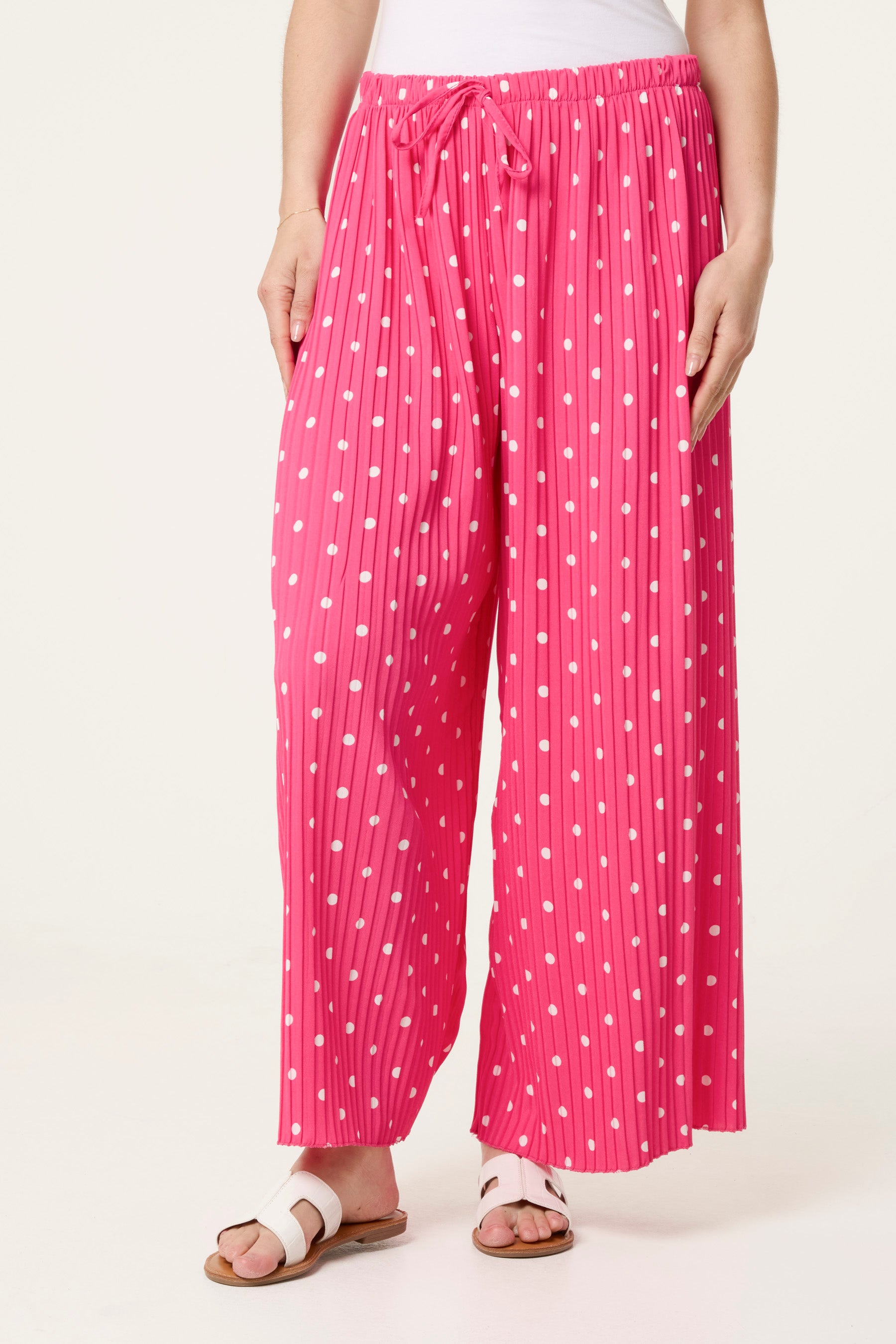 Polka Dot Plisse Culotte Trousers