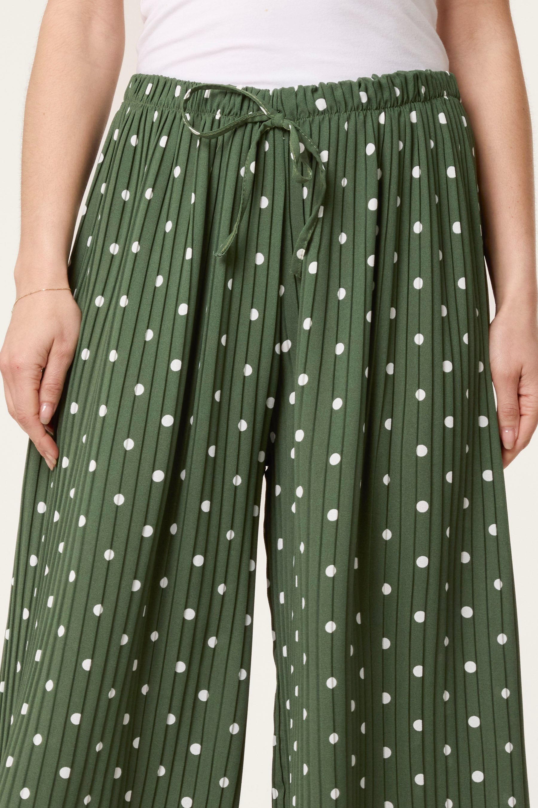 Polka Dot Plisse Culotte Trousers