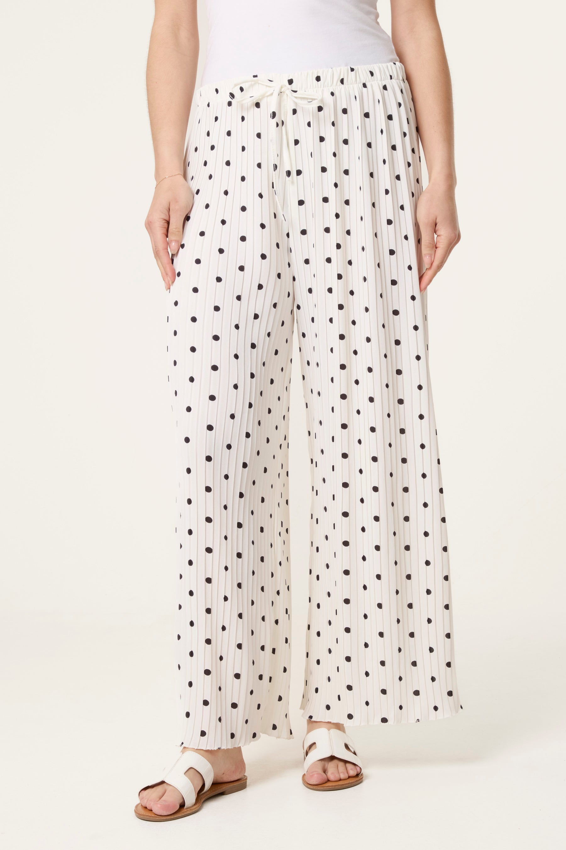 Polka Dot Plisse Culotte Trousers