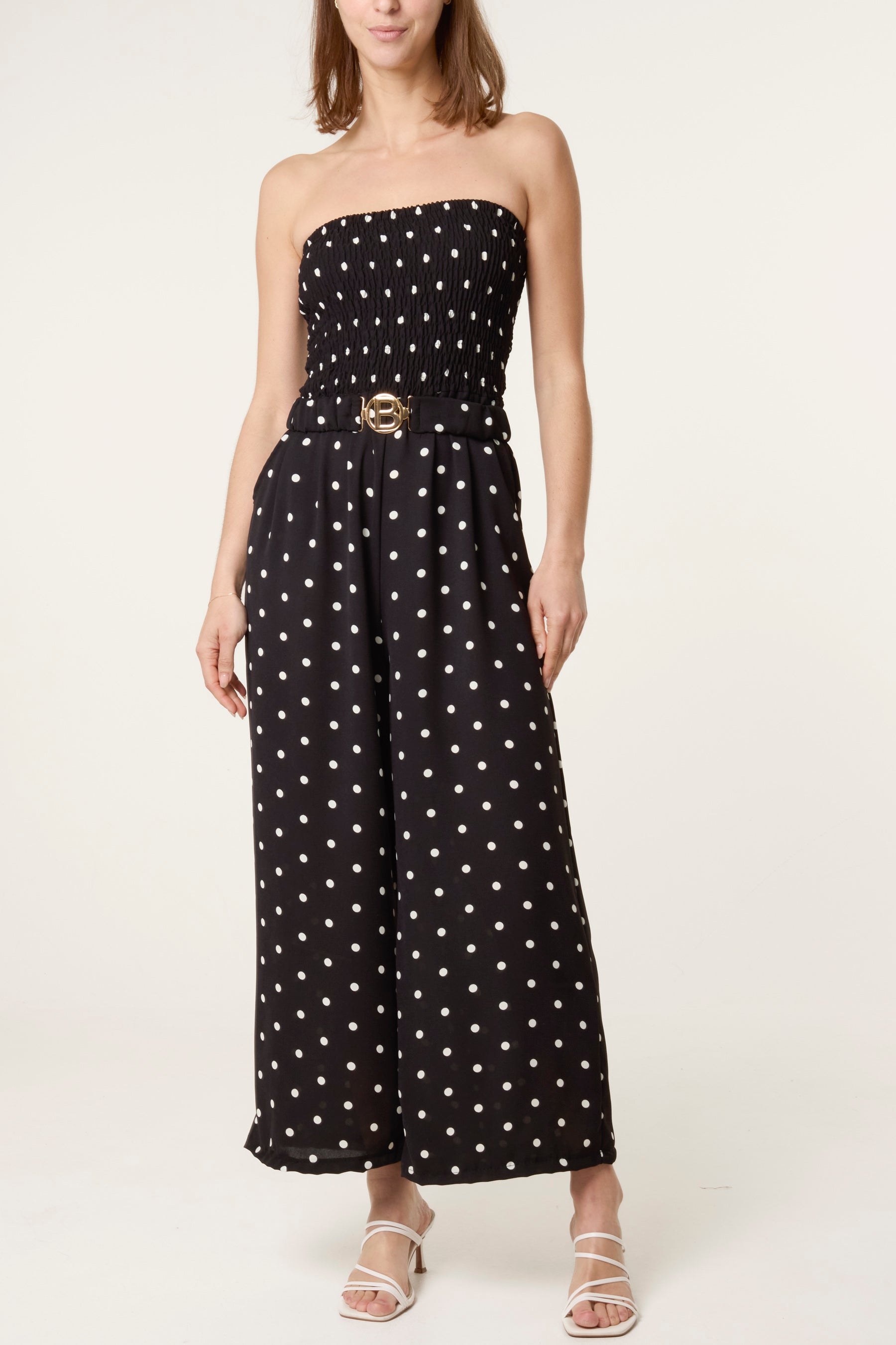 Bandeau Belted Polka Dot Jumpsuit