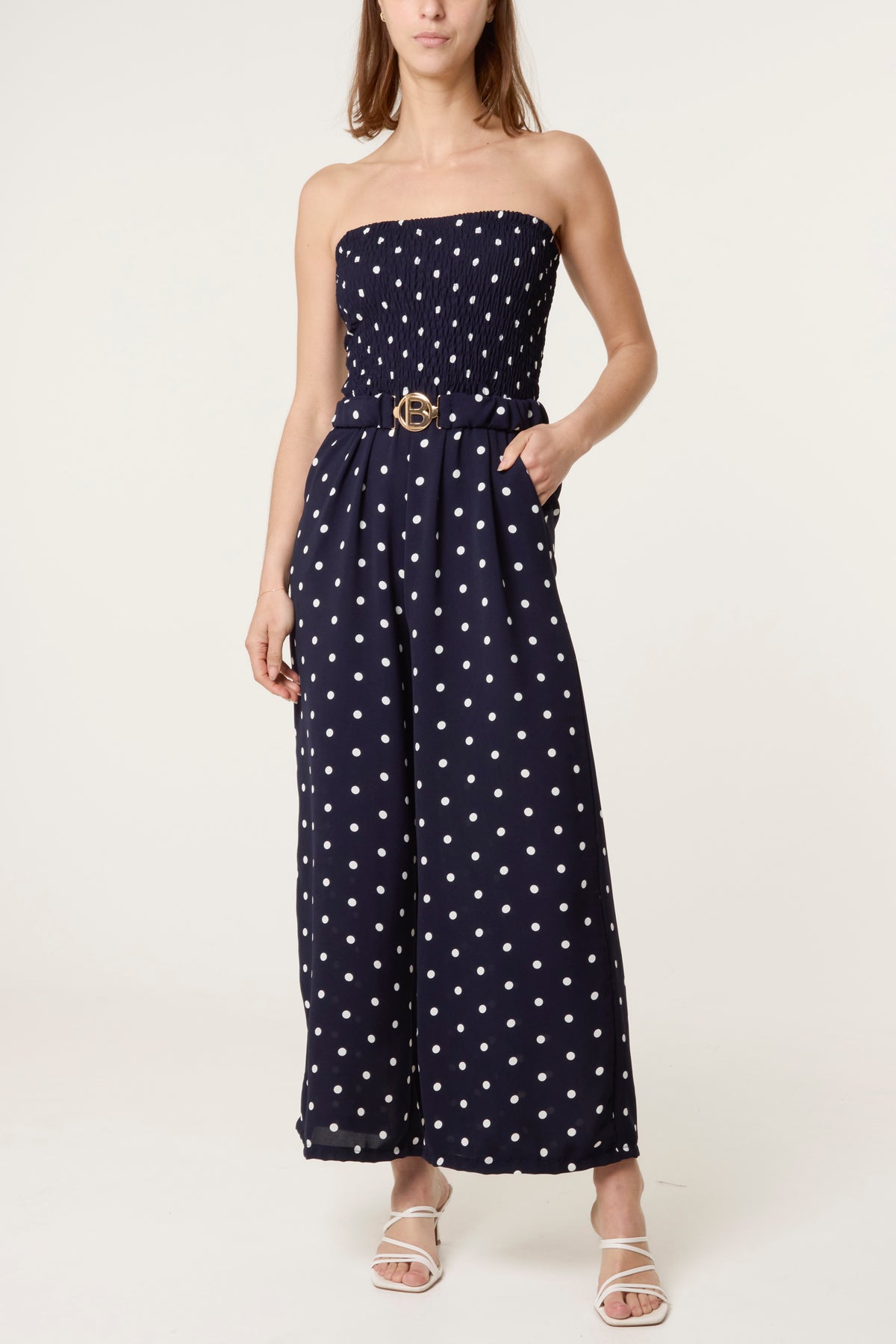 Bandeau Belted Polka Dot Jumpsuit