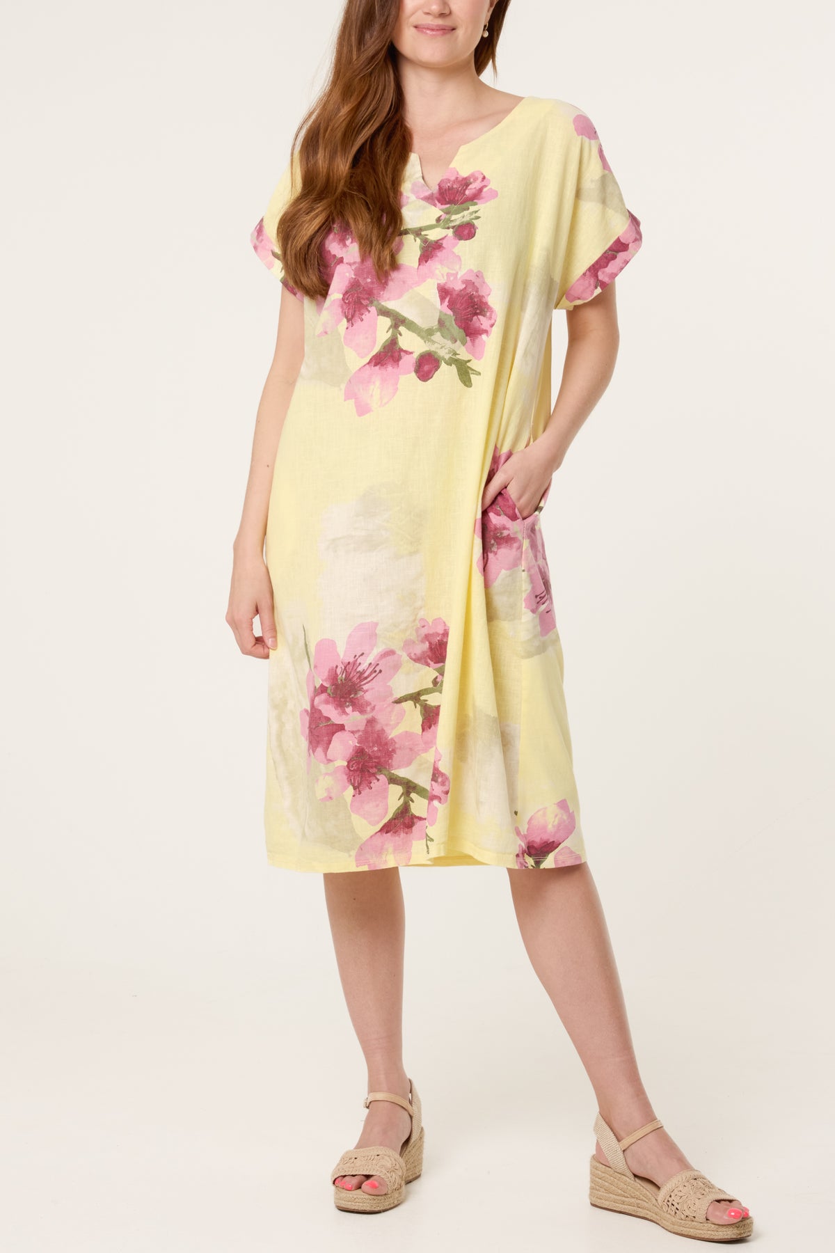 Floral Linen Tunic Mini Dress