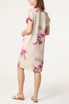 Floral Linen Tunic Mini Dress
