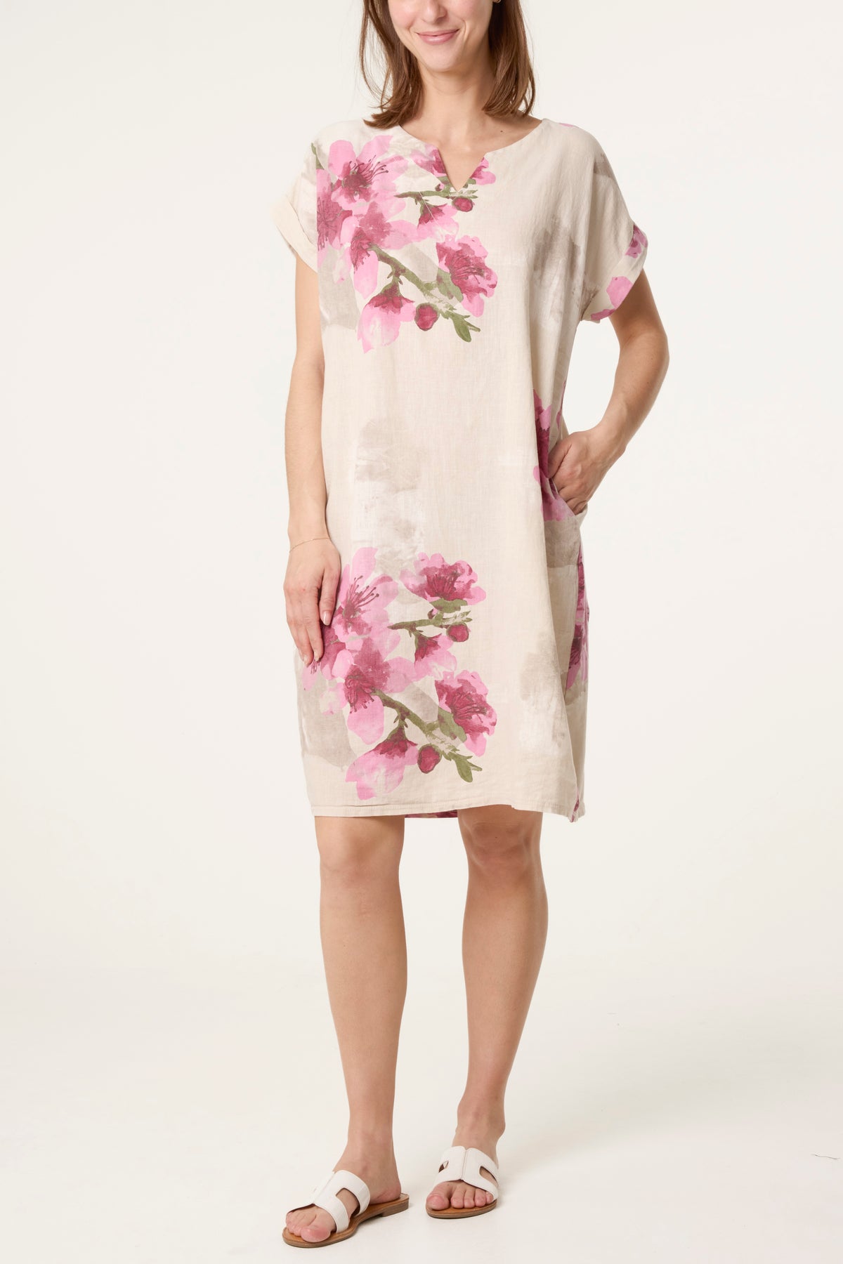 Floral Linen Tunic Mini Dress