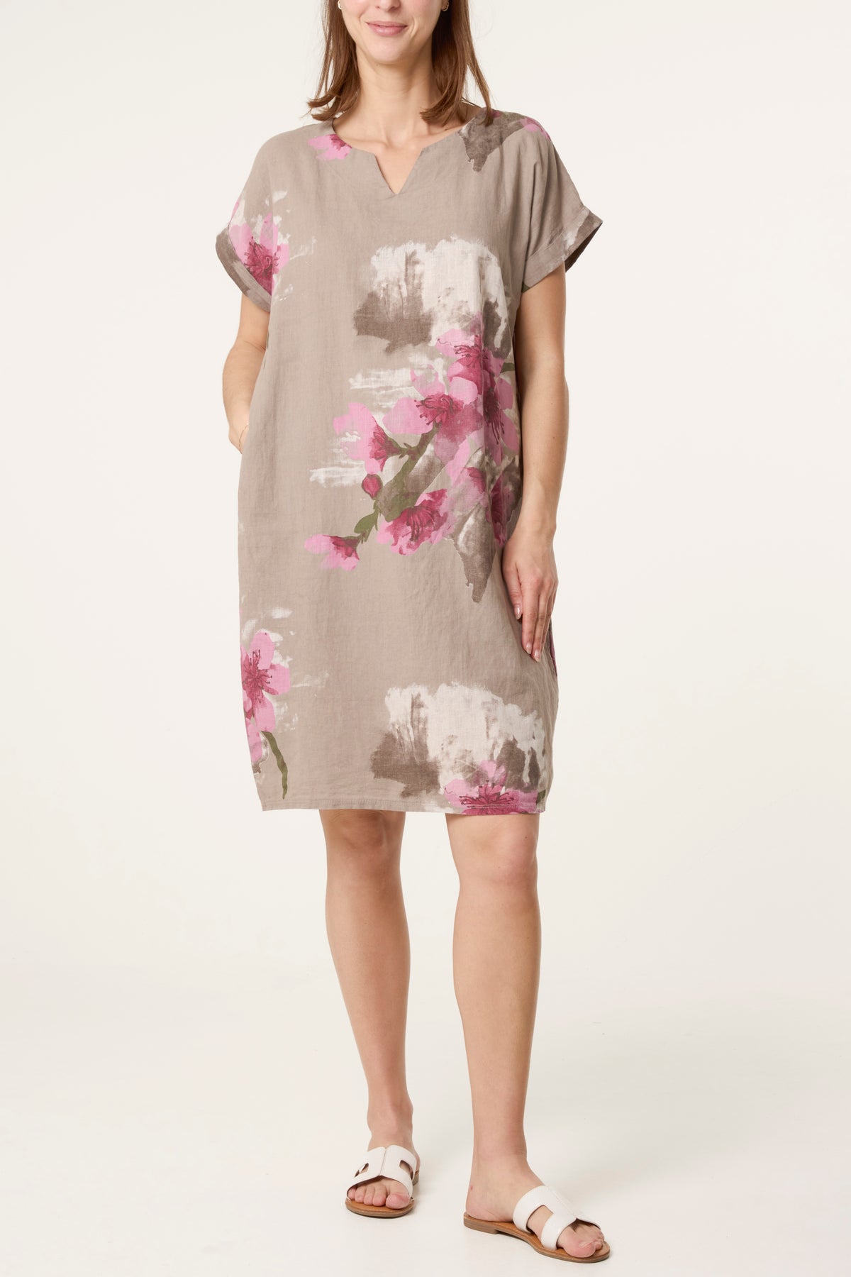 Floral Linen Tunic Mini Dress