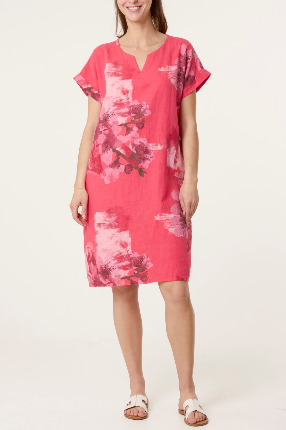 Floral Linen Tunic Mini Dress