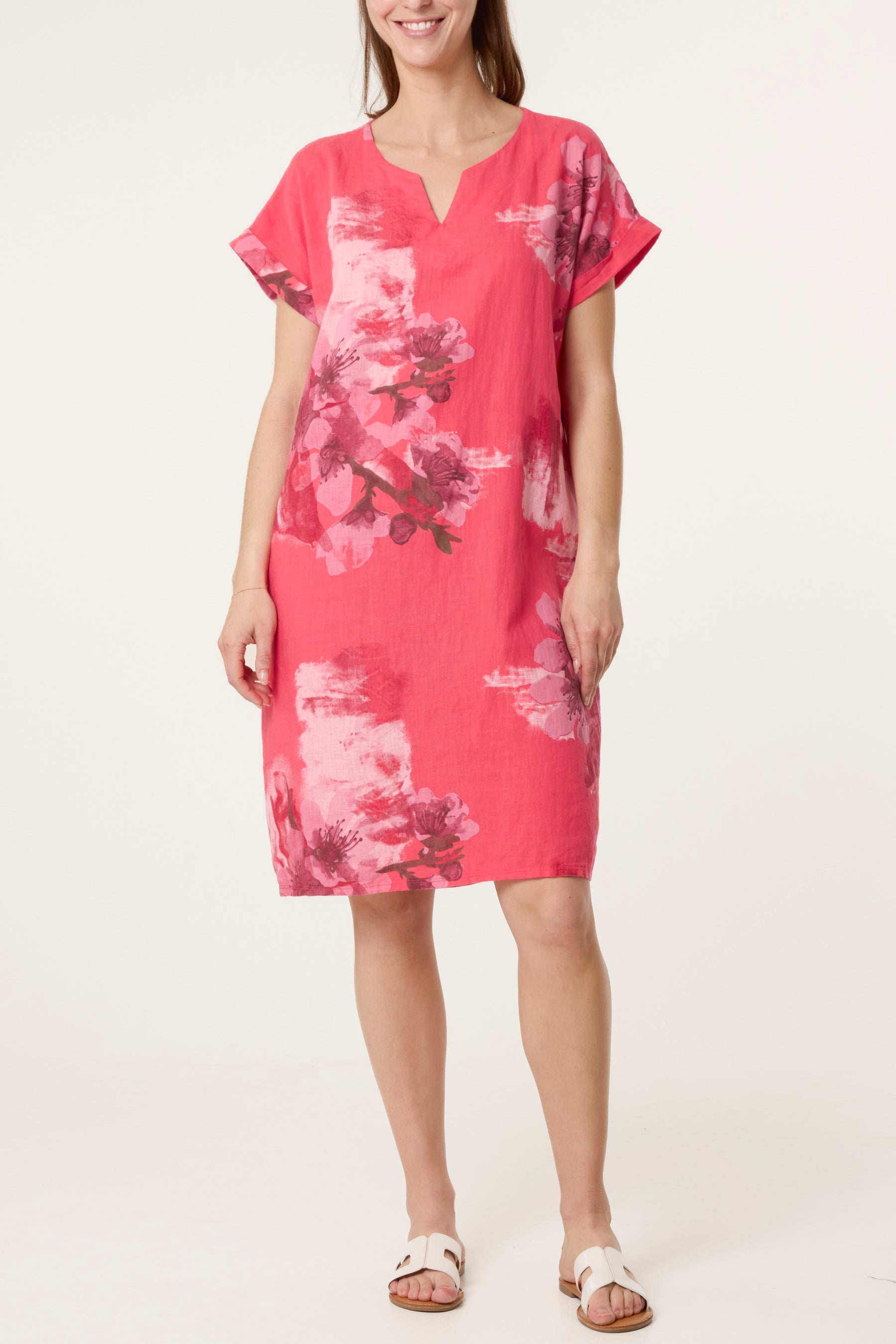 Floral Linen Tunic Mini Dress
